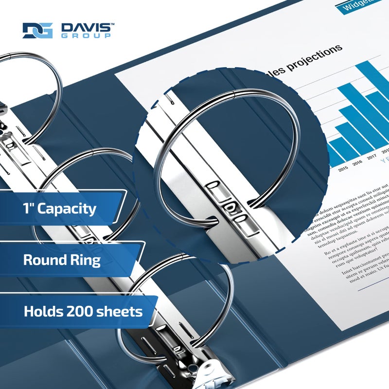 Davis Group مجموعة مجلدات اقتصادية ممتازة مكونة من 6 حلقات مكونة من 3 حلقات للمدرسة أو المكتب، مجلدات دائرية الشكل، مقاس 2.54 سم، أزرق داكن - Image 2